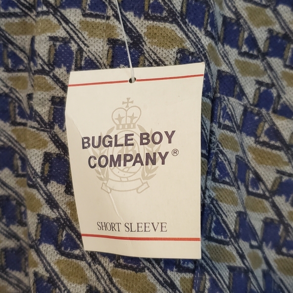 NWT Vintage BUGLE BOY Polo Golf Plaid Checkered Geometric shirt XXLT blue green - Picture 4 of 5